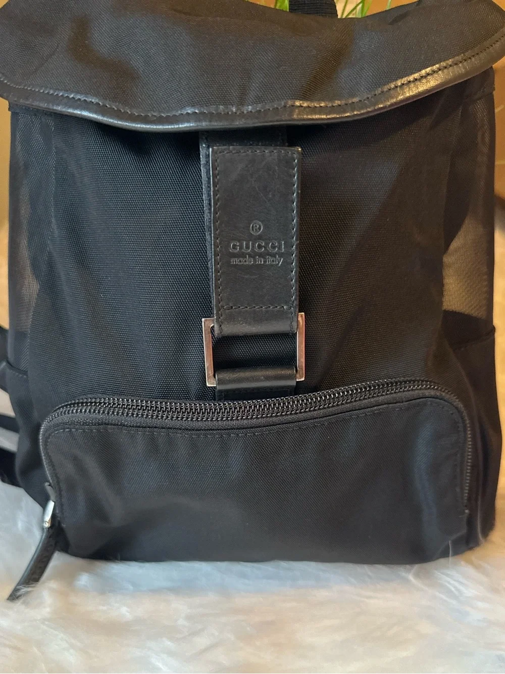 Vintage Gucci Black Nylon Leather Backpack